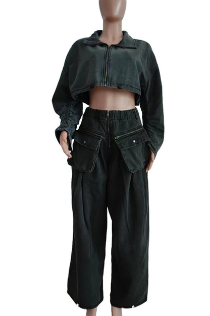 FASHION DENIM TWO PIECE PANT SET