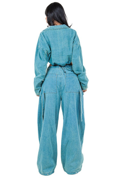 FASHION DENIM TWO PIECE PANT SET