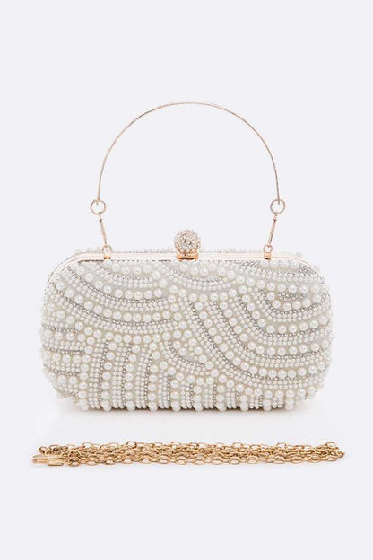 Pearl Embellishment Bridal Box Clutch