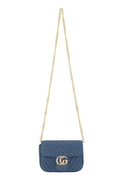 Chevron Quilted CG Buckle Denim Crossbody Bag