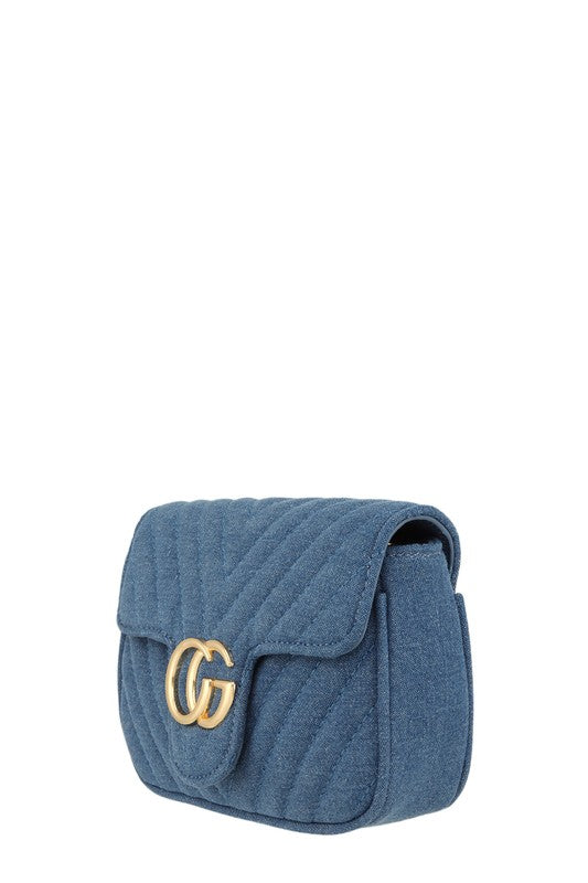 Chevron Quilted CG Buckle Denim Crossbody Bag