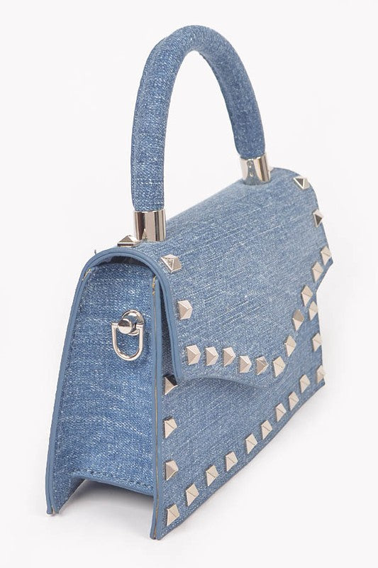 Studded Top Handle Denim Swing Bag