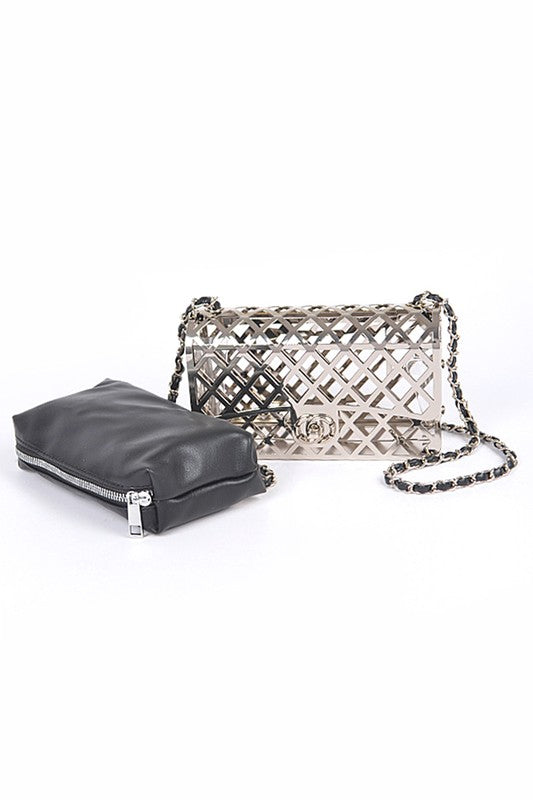 2 In 1 Metal Cage Iconic Shoulder Bag