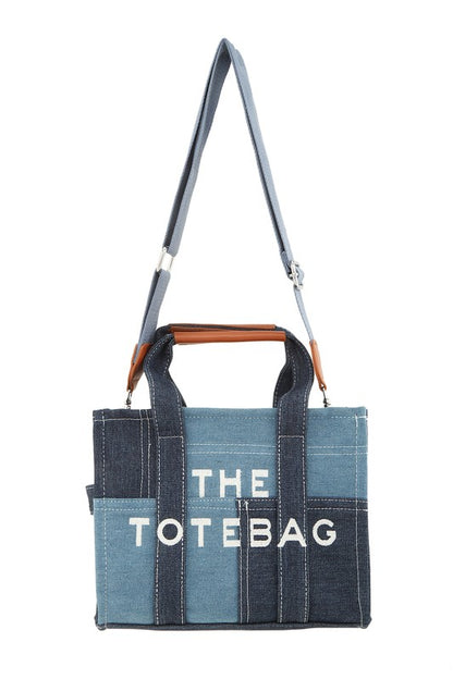 The Medium Denim Crossbody Tote Bag