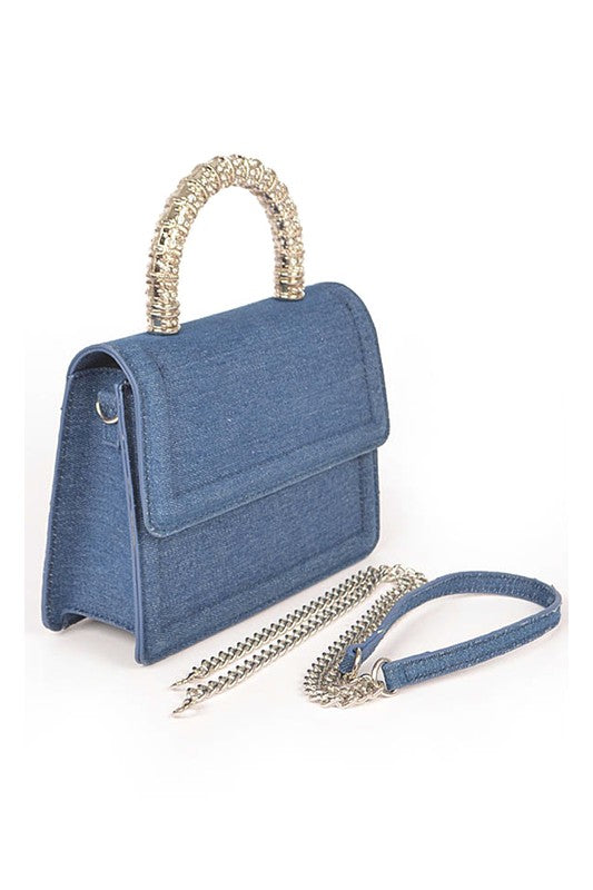 Silver Top Handle Denim Swing Bag