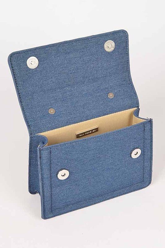 Silver Top Handle Denim Swing Bag