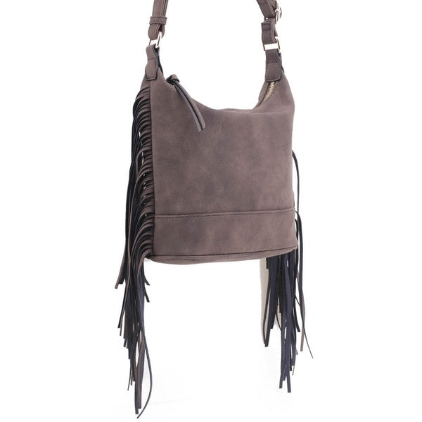 Faux Suede Fringe Crossbody Bag