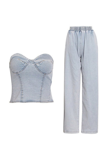 Sweetheart Bustier Wide Leg 2pc Set