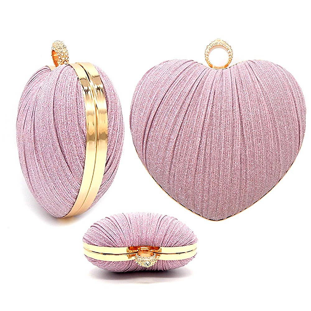Glitter Mesh Cover Heart Clutch Bag