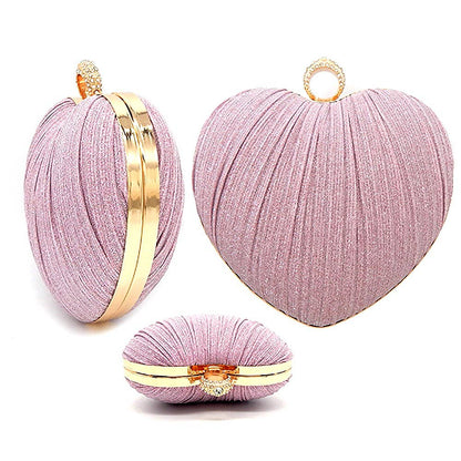 Glitter Mesh Cover Heart Clutch Bag