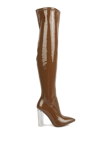 NOIRE THIGH HIGH LONG BOOTS IN PATENT