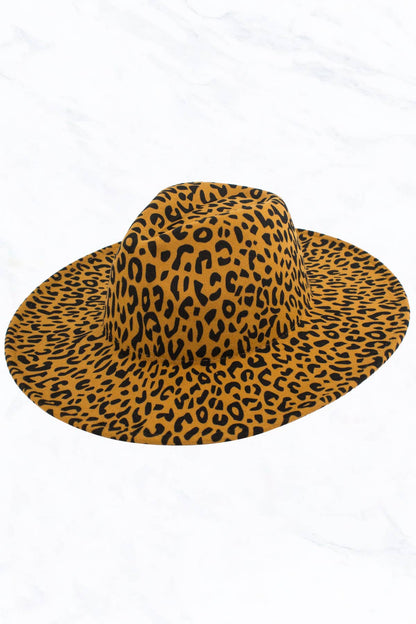 Wide Brim Peach Heart Leopard  Fedora Hat
