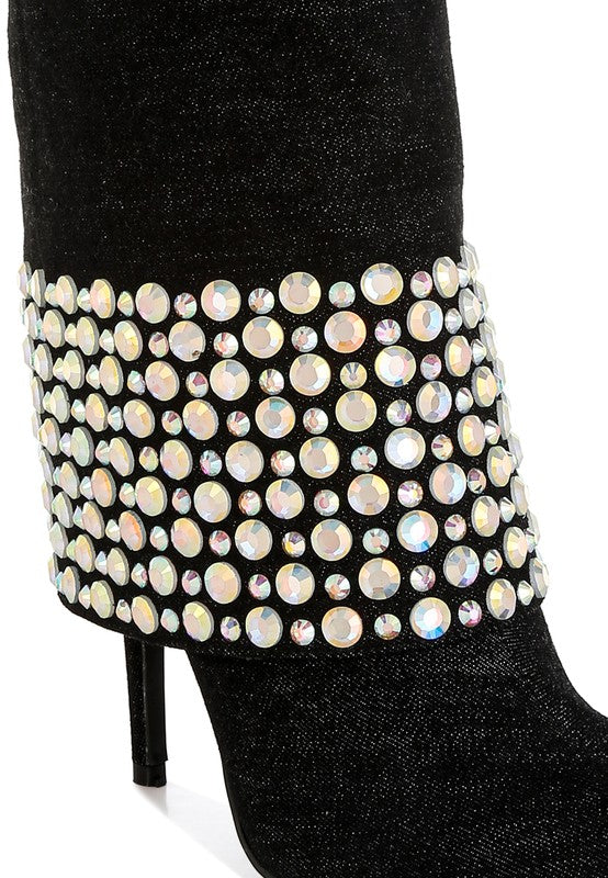 Mike Drop Diamante & Rhinestones Denim Boots