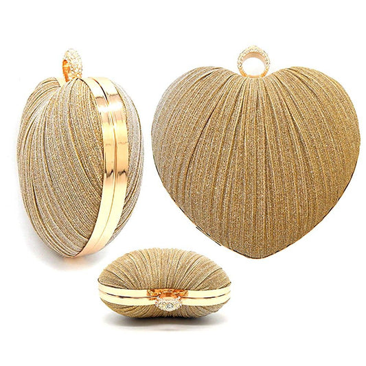 Glitter Mesh Cover Heart Clutch Bag