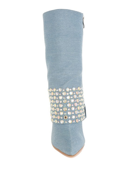 Mike Drop Diamante & Rhinestones Denim Boots