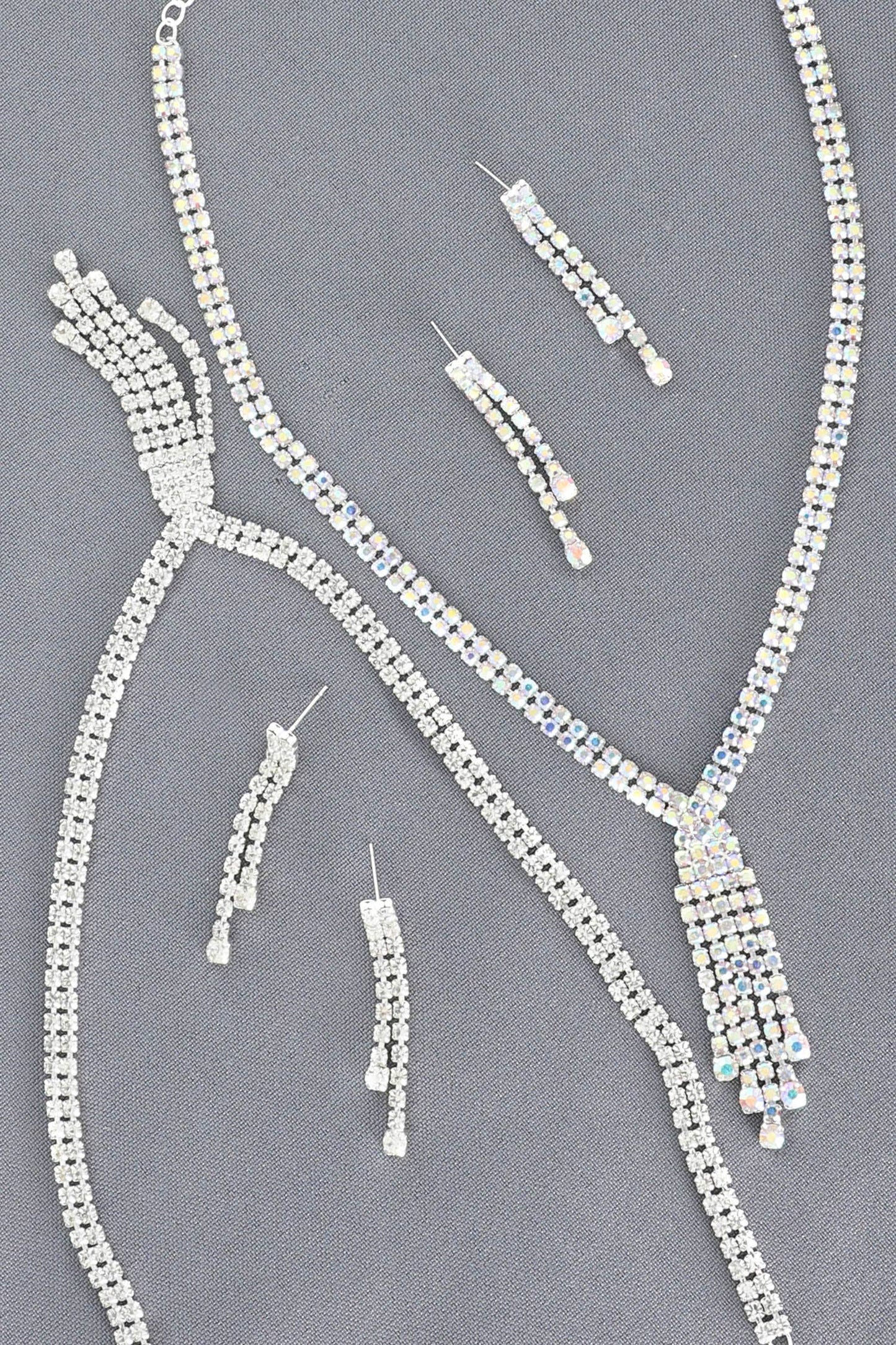 Crystal Rhinestone Tassel Lariat Necklace Set