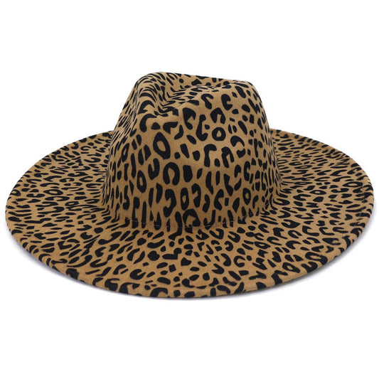 Wide Brim Peach Heart Leopard  Fedora Hat