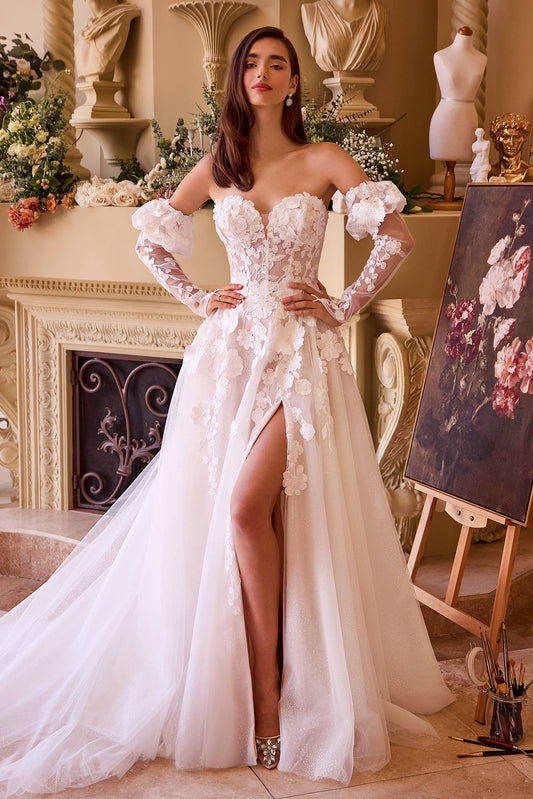 LaDivine W017 FLORAL APPLIQUE ADORNED STRAPLESS WEDDING GOWN