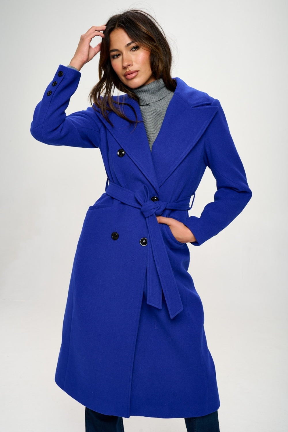 Double-Breasted Longline Coat with Belt