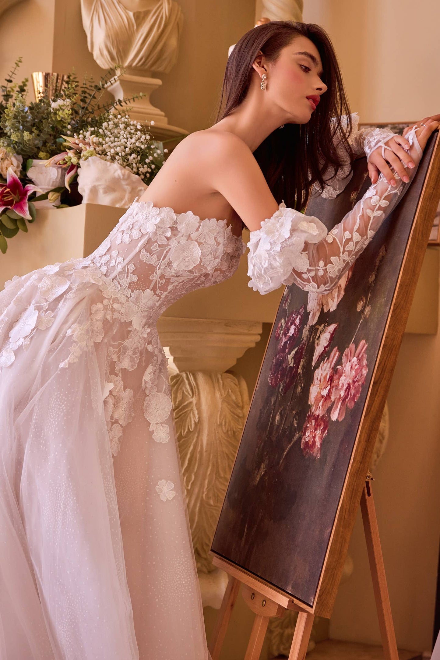 LaDivine W017 FLORAL APPLIQUE ADORNED STRAPLESS WEDDING GOWN