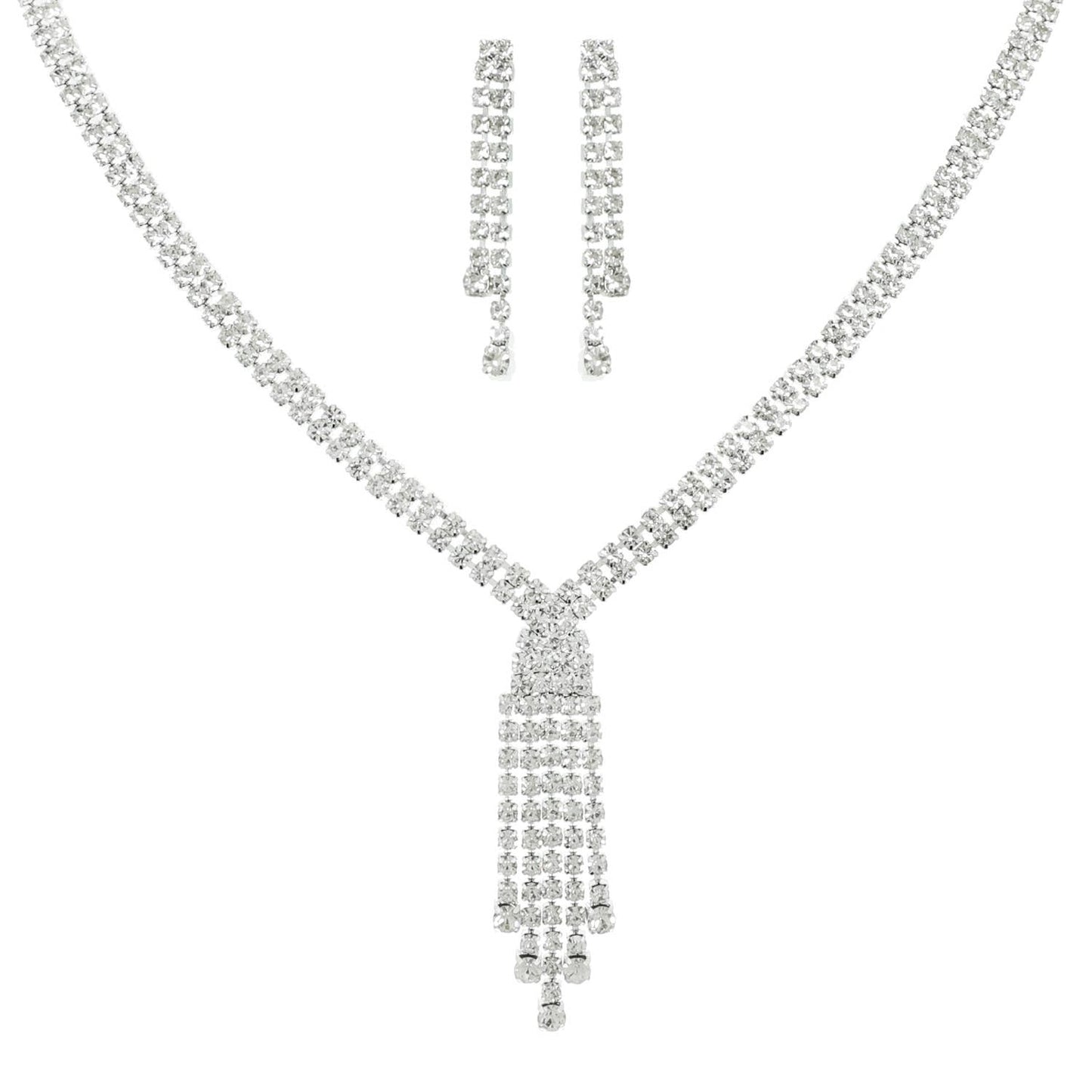 Crystal Rhinestone Tassel Lariat Necklace Set