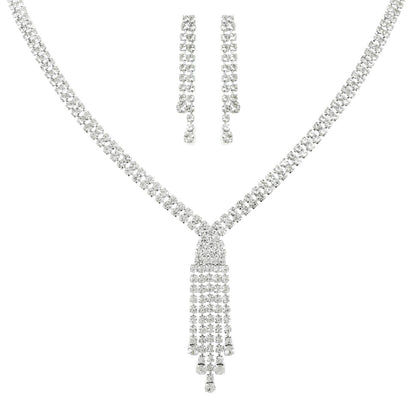 Crystal Rhinestone Tassel Lariat Necklace Set