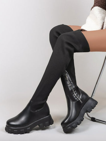 Leather Round Toe Platform Boots