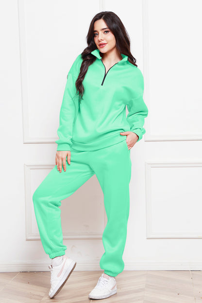 Half Zip Long Sleeve Sweatshirt and Pants Set