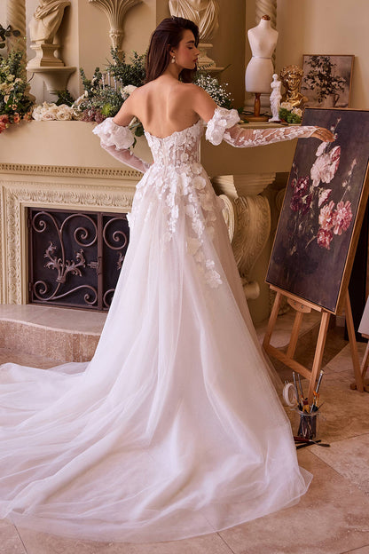 LaDivine W017 FLORAL APPLIQUE ADORNED STRAPLESS WEDDING GOWN