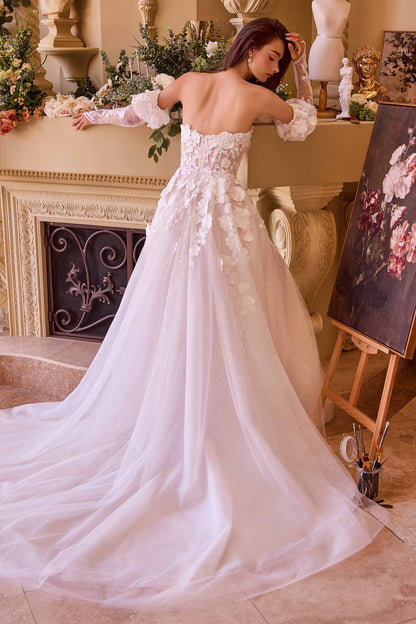 LaDivine W017 FLORAL APPLIQUE ADORNED STRAPLESS WEDDING GOWN