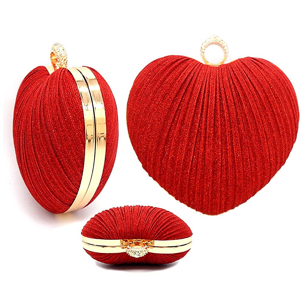 Glitter Mesh Cover Heart Clutch Bag
