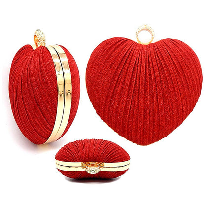 Glitter Mesh Cover Heart Clutch Bag