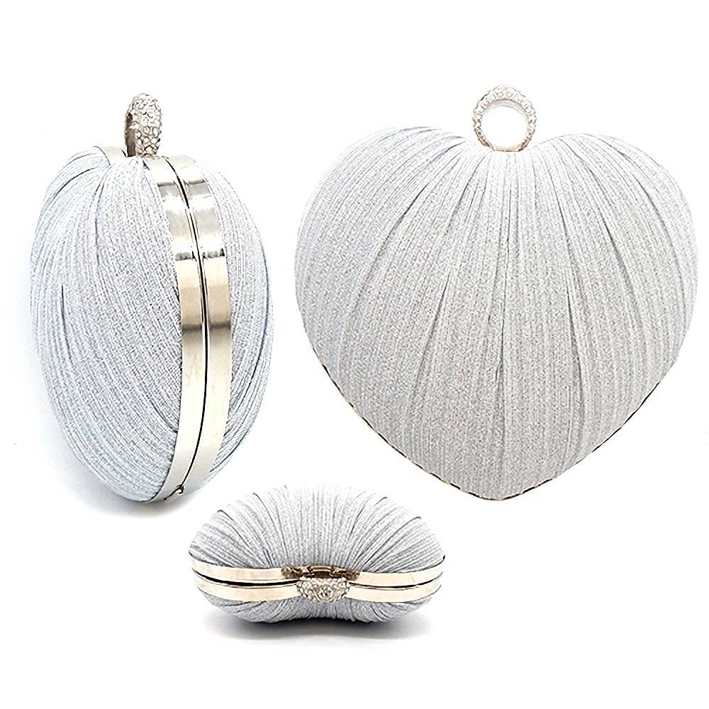 Glitter Mesh Cover Heart Clutch Bag