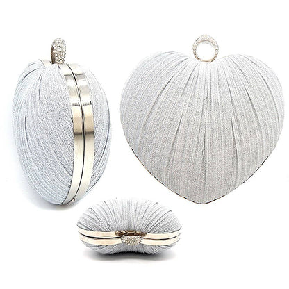 Glitter Mesh Cover Heart Clutch Bag