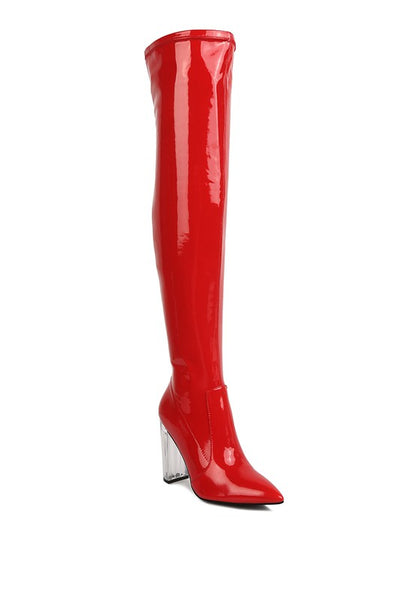 NOIRE THIGH HIGH LONG BOOTS IN PATENT