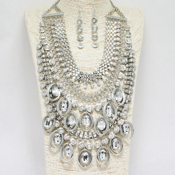 Luxe Collection Silver and Rhinestone Necklace Set