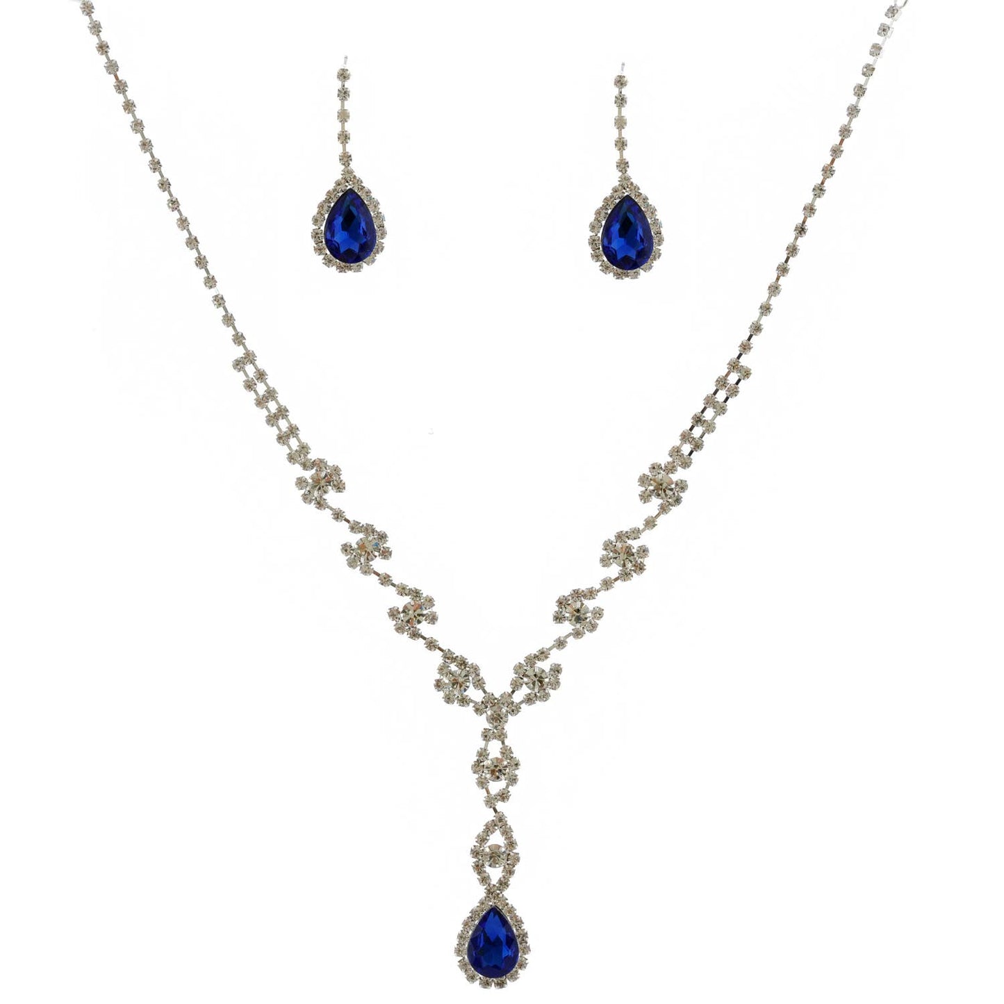 Silver Plated Sapphire Necklace & Earrings Set