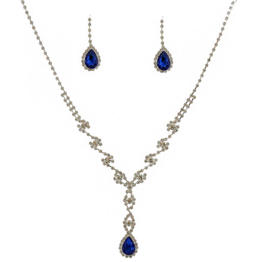 Silver Plated Sapphire Necklace & Earrings Set