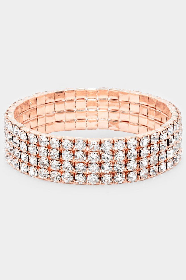 Rhinestone Bridal Bracelet-4 Row Silver, Rose Gold and Gold Available