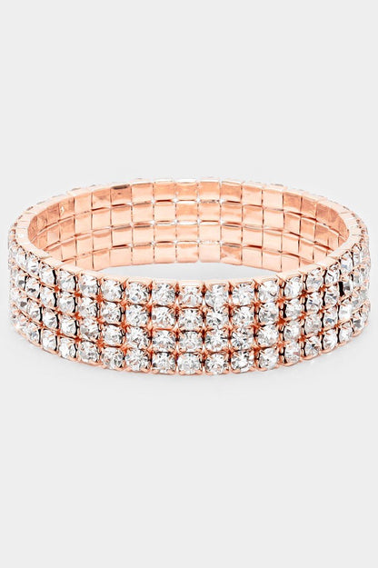 Rhinestone Bridal Bracelet-4 Row Silver, Rose Gold and Gold Available