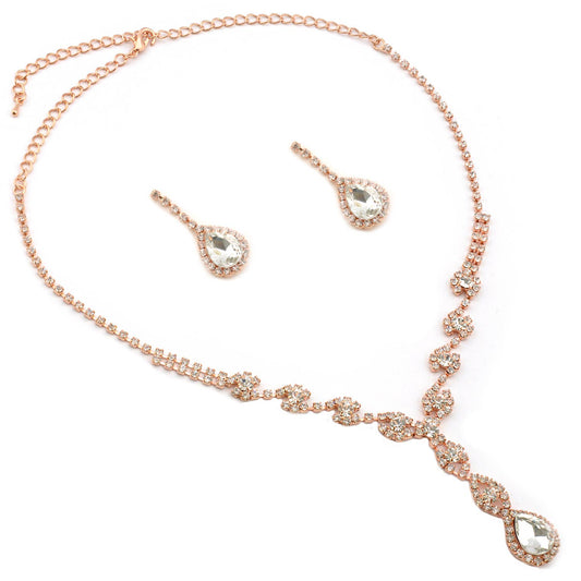 Wedding Jewelry Set Rose Gold Plated Necklace Earrings