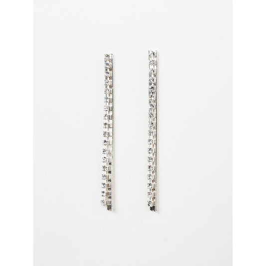 (20446-100) Silver Crystal Line Dangle Earrings