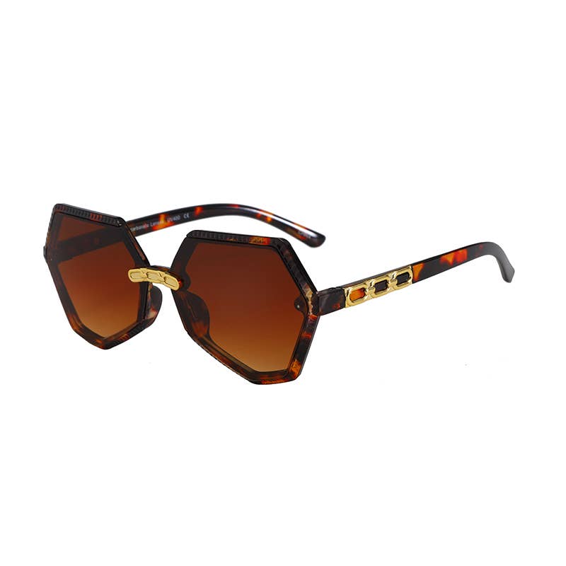 Hexagonal Frame With Gold Decor Arm Sunglasses 3223