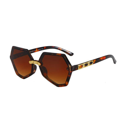 Hexagonal Frame With Gold Decor Arm Sunglasses 3223