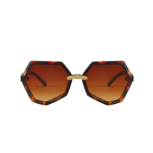 Hexagonal Frame With Gold Decor Arm Sunglasses 3223