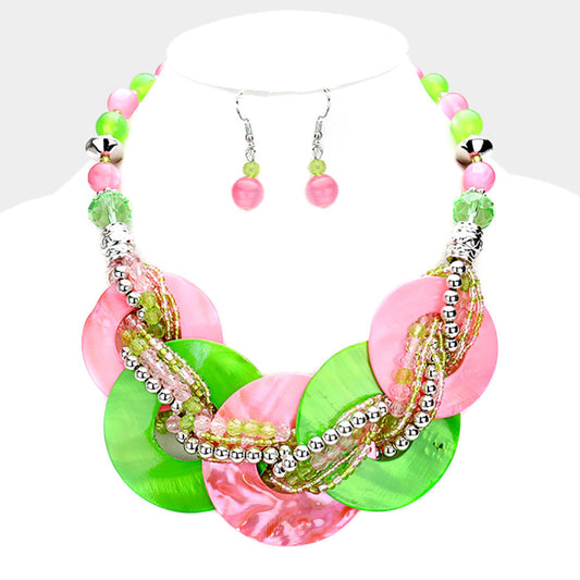 Pink and Green Necklace Set