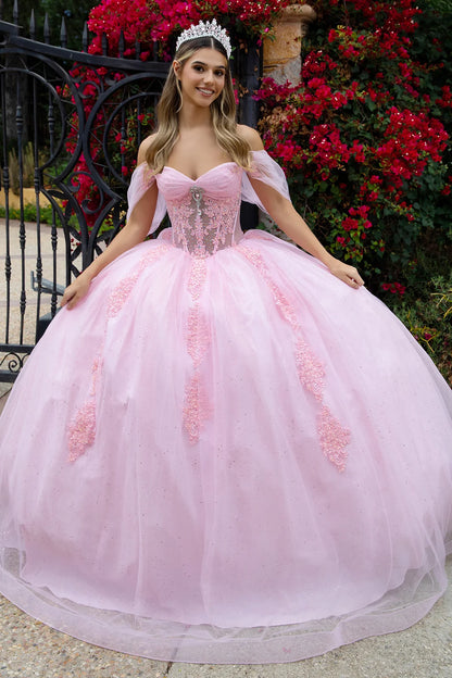 Sheer Bodice Lace Embellished Sweetheart Quinceanera Dress