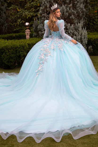 Ball gown with matching mock-neck bolero