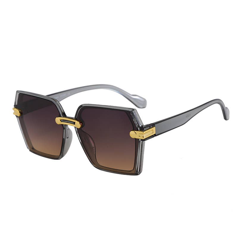 Large Trendy Frame With Gold Decor Arm Sunglasses 3224