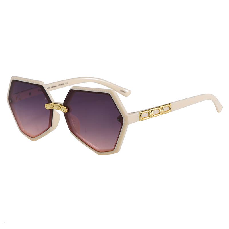 Hexagonal Frame With Gold Decor Arm Sunglasses 3223